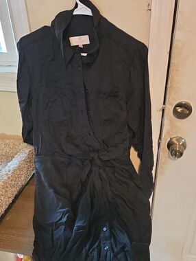 Laurie Felt Black Long-Sleeve Button Front Shirt Dress